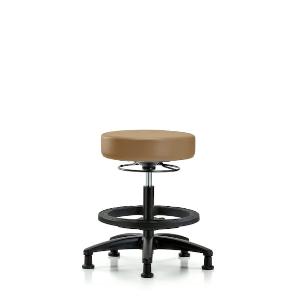 Vin Stool without Back-Medium Bench Ht with Black Foot Ring and Stat Glides in Taupe Trailblazer Vin