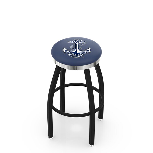 25" Blk Wrinkle US Naval Academy NAVY Swivel Bar Stool, Chrome Ring