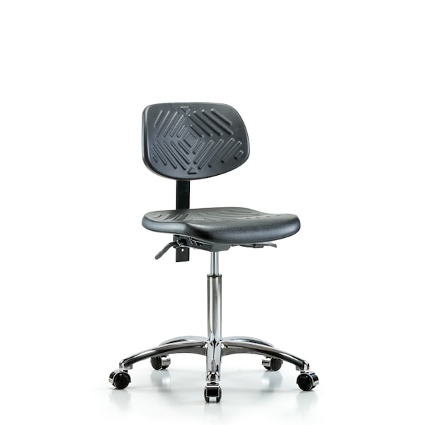 Chair, Poly, Med Bench, Chrome Tilt Casters, No Arms, 19-1/2" to 27-1/2" Height, Black; Blue