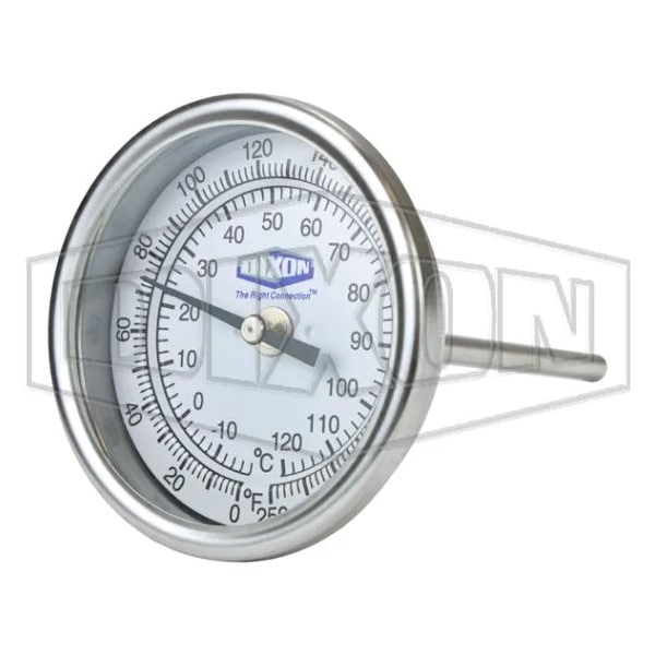 Thermometer, 0 to 250DegF, 1%, 1/2 in MNPT