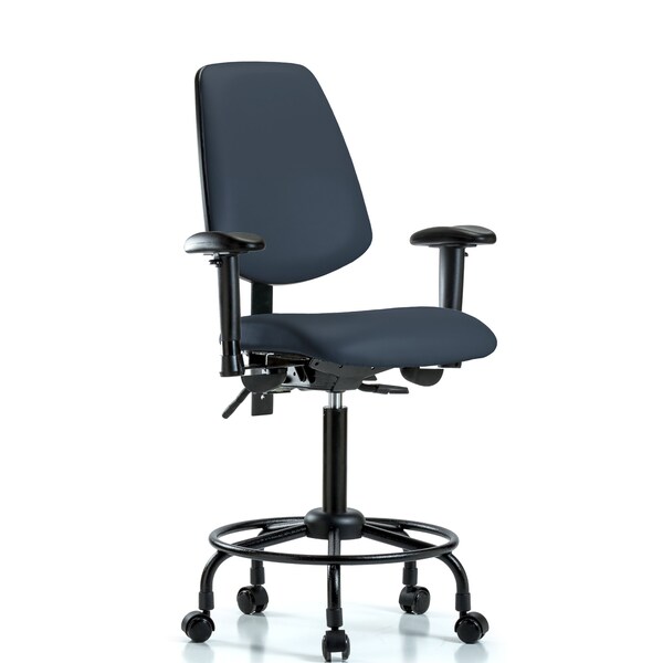 Medium Bench Chair Adjustable Arms, 23" to 31" Height, Vinyl, Imperial Blue
