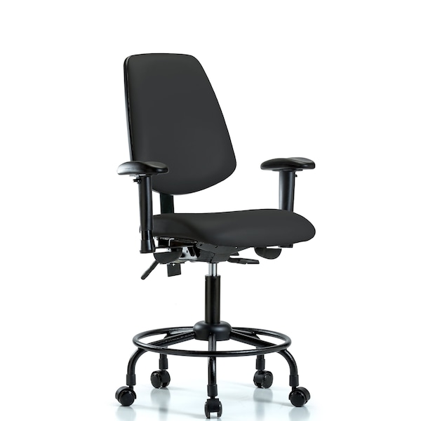 Desk Chair Adjustable Arms, 21" to 26" Height, Vinyl, Black