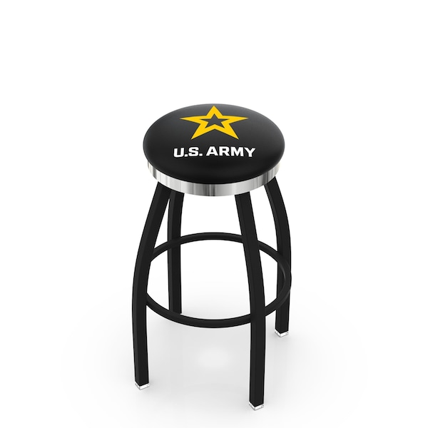 25" Blk Wrinkle U.S. Army Swivel Bar Stool, Chrome Ring