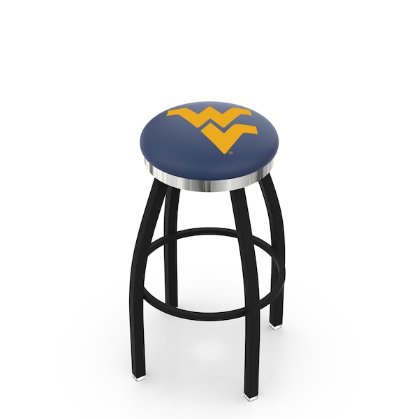 25" Blk Wrinkle West Virginia Swivel Bar Stool, Chrome Ring