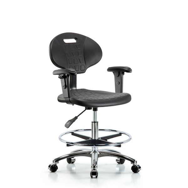 Erie Med Bench Chair, Chrm, AA, CF, Casters, 2-Way Adjustable, 20" to 28" Height, Black; Blue