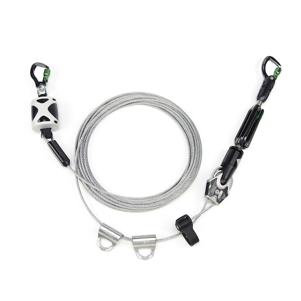 MSA Temporary Cable Horizontal Lifeline for 2 Workers, 100' with bypass shuttles