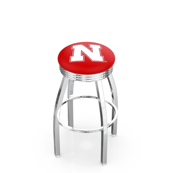 25" Chrome Nebraska Swivel Bar Stool, Accent Ring