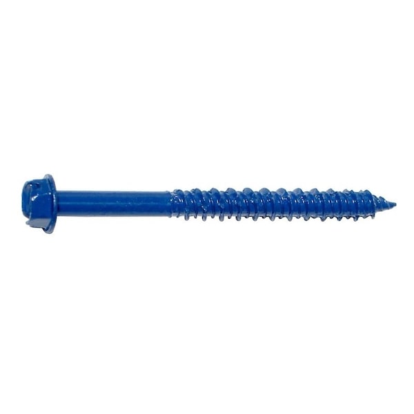 Masonry Screw, 1/4" Dia., Hex, 2 3/4 in L, Steel Blue Ruspert