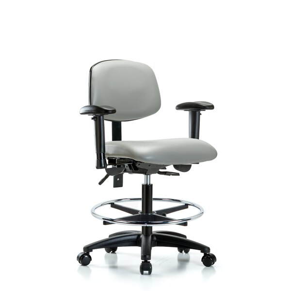 Chair, Vinyl, Med Bench, AA CF Casters, Dov, 6-Way Adjustable, 22" to 29" Height, Dove