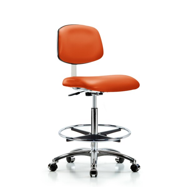 Clean Room Chair Hi Ben Chair, Vin, Chrm, CF, Cast, Org, CL10, 26" to 35-1/2" Height, Vinyl, Orange Kist