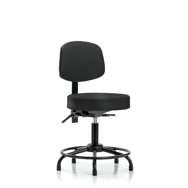 Desk Stool, Vinyl, Bk, RT, Tilt, Glides, Blk