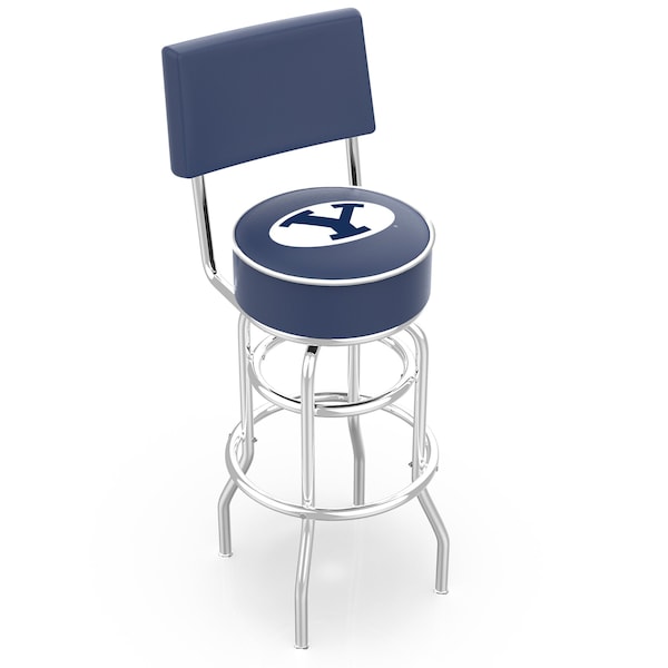 25" Chrome 2-Ring Brigham Young Swivel Bar Stool, Back
