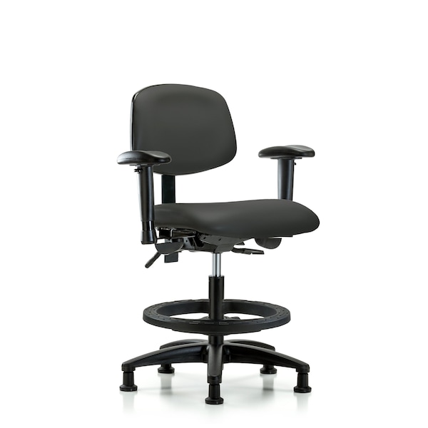 Chair, Vinyl, Med Bench, AA BF Glides, Gry, 6-Way Adjustable, 22" to 29" Height, Charcoal
