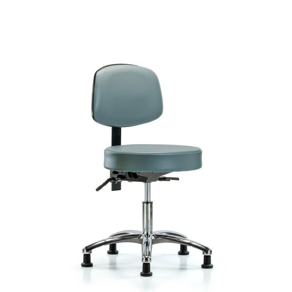 Vinyl Stool, Back Chrome, Desk, Tilt, Glides, Storm