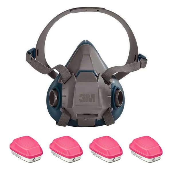 Half Mask Respirator Kit: 4 Cartridges Included, Acid Gas (AG), P100 Combo Cartridge, Size L