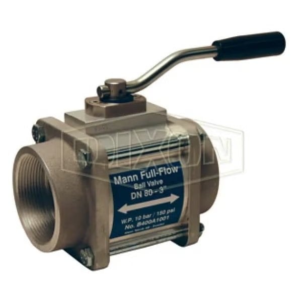 Mann-Tek by 1-Way Ball Valve, 4 in Nominal, FNPT End Style, Aluminum Body, Full Port, FPM Softgoods