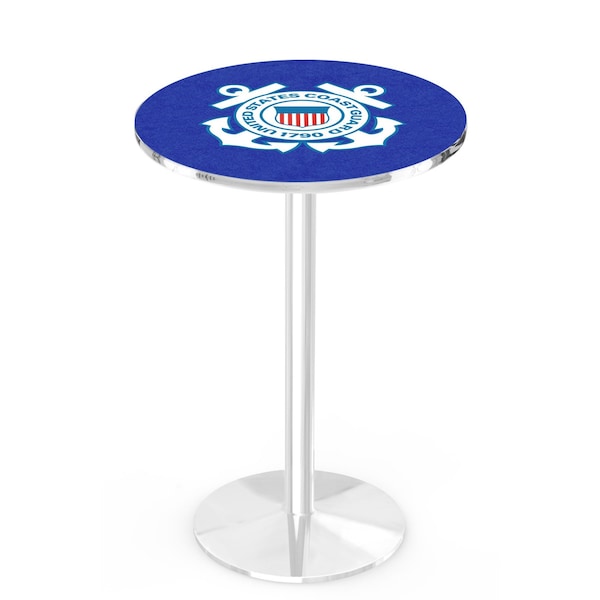 42" Chrome U.S. Coast Guard Pub Table, 36" dia. Top