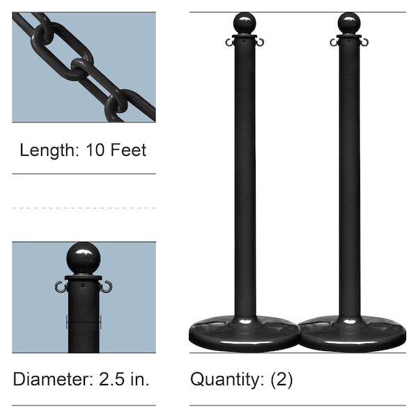 Black Medium Duty Stanchion & Chain Kit (2-Pack)