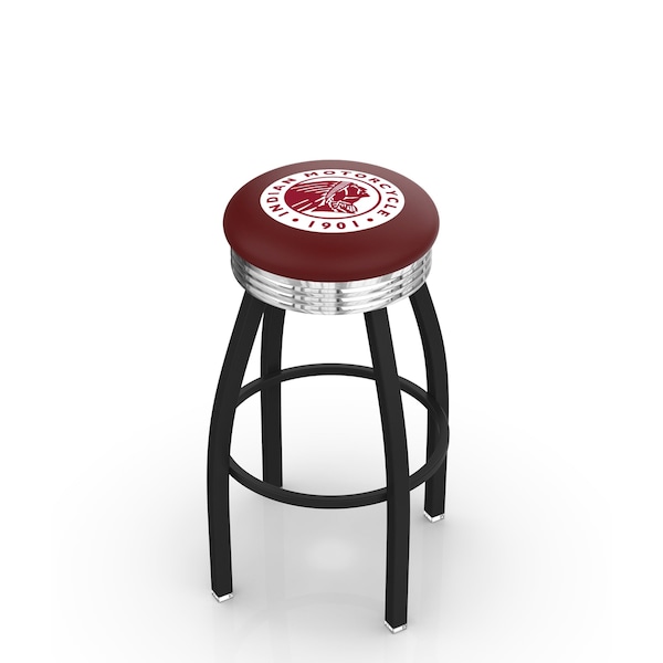 25" Blk Wrinkle Indian Motorcycle Swivel Bar Stool, Chrome Ring