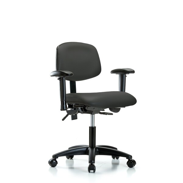 Desk Chair Desk Chair, Vinyl, Tilt AA Casters, Gry, Adjustable Arms, 18" to 23" Height, Vinyl