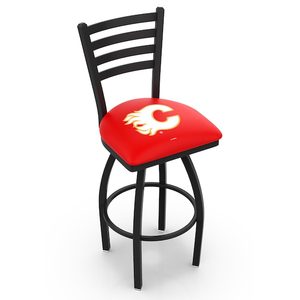 25" Blk Wrinkle Calgary Flames Swivel Bar Stool, Ladder Back