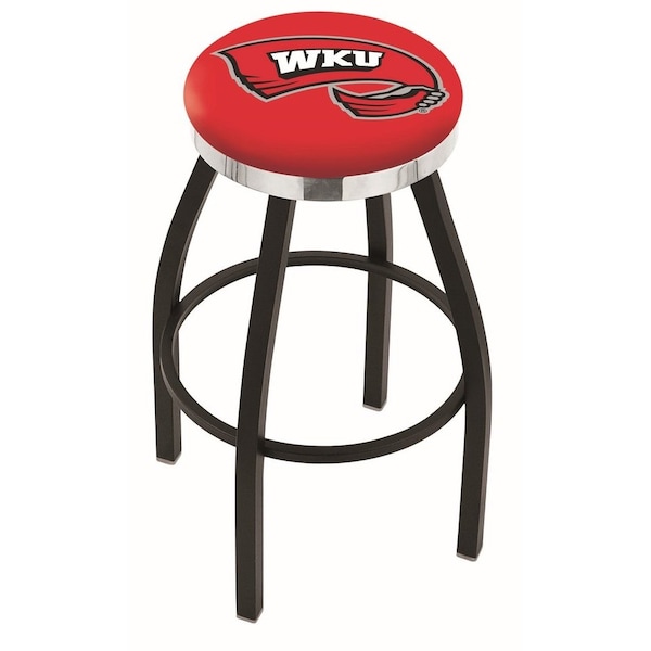 25" Blk Wrinkle Western Kentucky Swivel Bar Stool, Chrome Ring