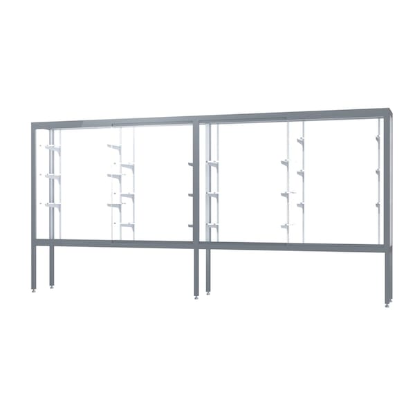 Display Case White 144x66x16, Satin, Aluminum Legs
