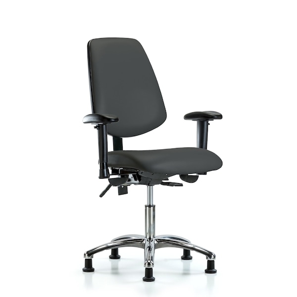 Desk Chair Desk Chair, Vinyl, Med, Bk, Chrm, AA, Glds, Gry, Adjustable Arms, 18" to 23" Height, Vinyl