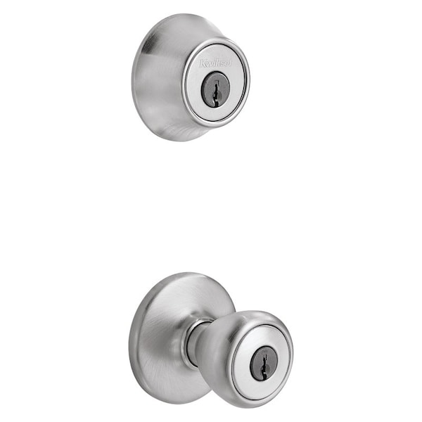 Entry Knob and Deadbolt, 3 Grade, Knob Handle, Keyed One Side Key, Metal, Satin Chrome