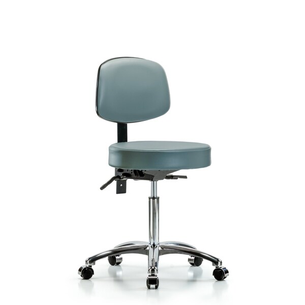 Vinyl Stool, Back Chrome, Med Bench, Tilt, Casters, Storm