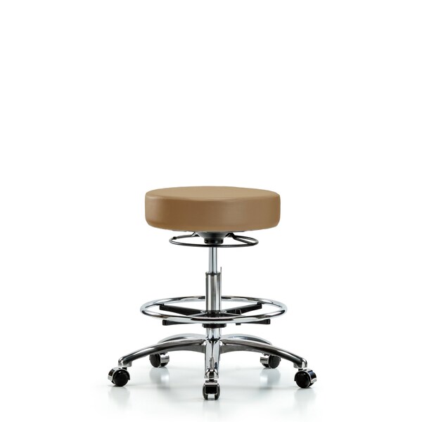Bench Stool, Med, Vinl, Chrm, CF, Cstrs, Taupe