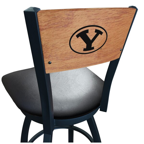 25" Blk Wrinkle Brigham Young Swivel Bar Stool, Laser Engraved Back