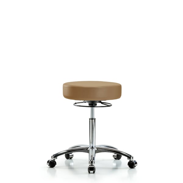 Bench Stool, Med, Chrom, Vinyl, Castrs, Taupe