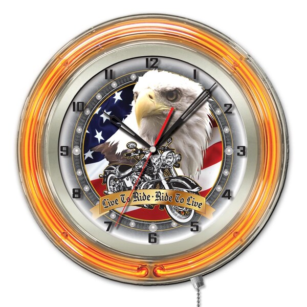 Live to Ride Double Neon Ring, 19" dia. Logo Clock