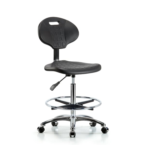 Erie Hi Bench, Chair, Chrome, CF, Casters, No Arms, 24" to 34" Height, Black; Blue