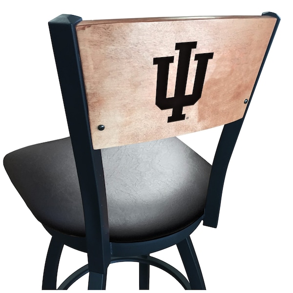 25" Blk Wrinkle Indiana Swivel Bar Stool, Laser Engraved Back