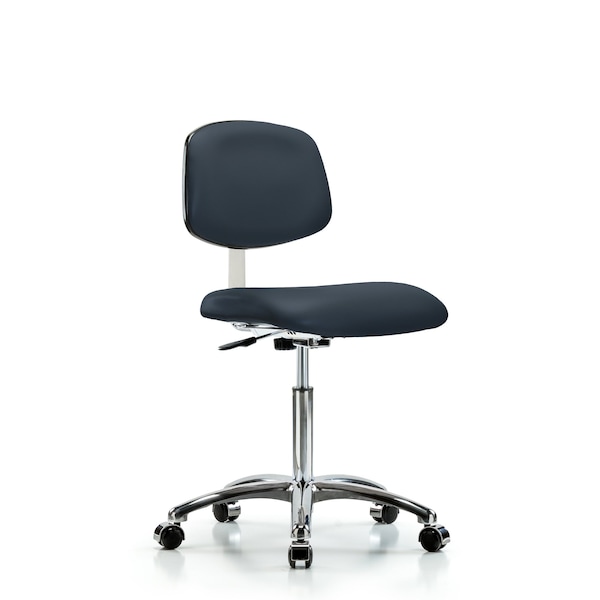 Clean Room Chair Med Ben Chair, Vin, Chrm, Casters, Nvy, CL10, 22" to 29" Height, Vinyl, Imperial Blue