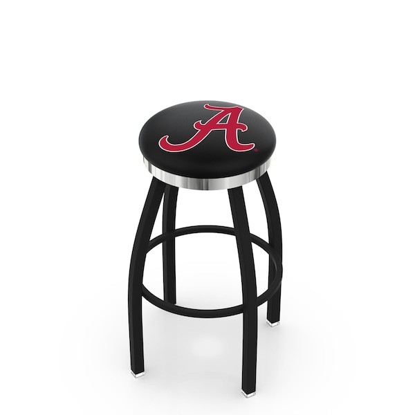 25" Blk Wrinkle Alabama Swivel Bar Stool, Chrome Ring