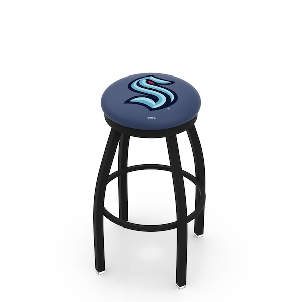 25" Black Wrinkle Seattle Kraken Swivel Bar Stool with Accent Ring