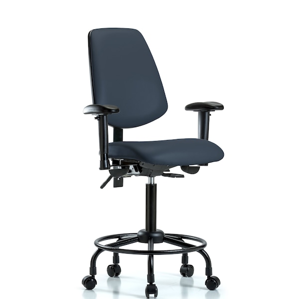 Medium Bench Chair Adjustable Arms, 23" to 31" Height, Vinyl, Imperial Blue
