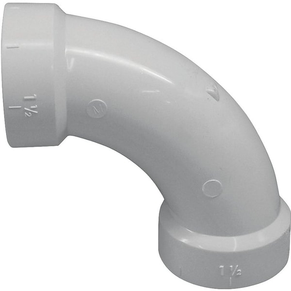 CANPLAS Long Sweep Pipe Elbow, 4 in, Hub, 90 deg Angle, PVC, White