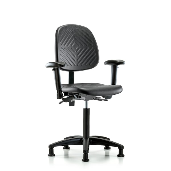Bench Chair, Poly, Med, Bk, Tilt, AA Glides, 6-Way Adjustable, 19-1/2" to 27-1/2" Height, Black; Blue