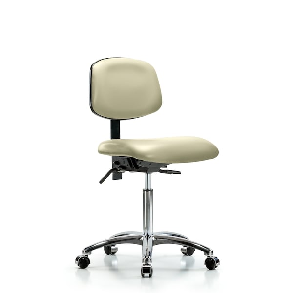 Chair, Vinyl, Med Bench, Chrome Casters, Wht, No Arms, 22" to 29" Height, Adobe White