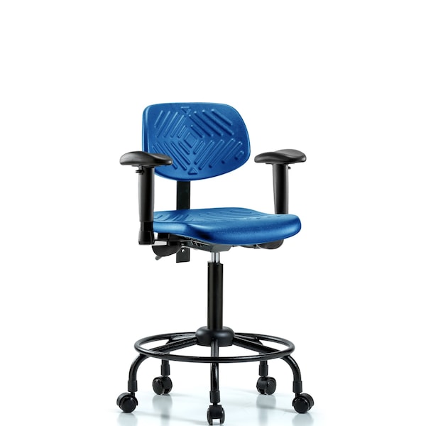 Poly Chair Round Tube Base, Med Bench, Arms, Casters, Blue