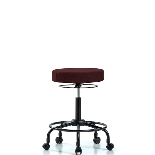 Rutledge Fab Stool without Back - Med Bench Height with Round Tube Base and Casters in Burgundy Fab