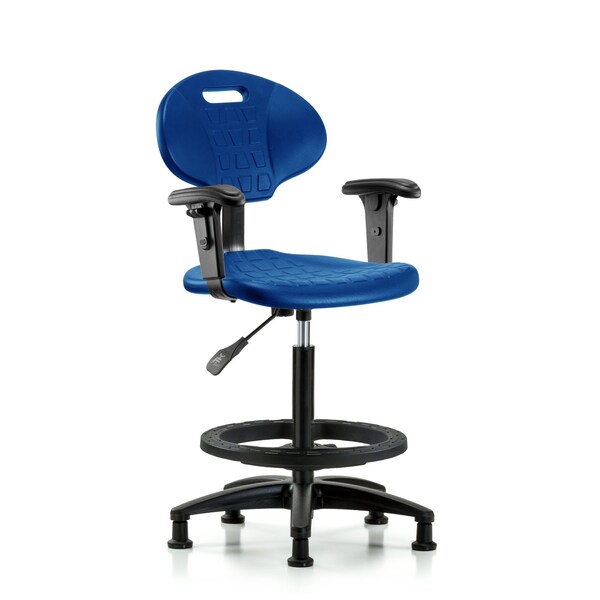 Erie Poly Chair, High Bench, Foot Ring, Arms, Glides, Blue
