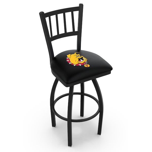 25" Blk Wrinkle Ferris State Swivel Bar Stool, Jailhouse Back