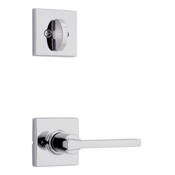Casey Lever Interior Single Cylinder Handleset Trim with Square Rose Bright Chrome Finish
