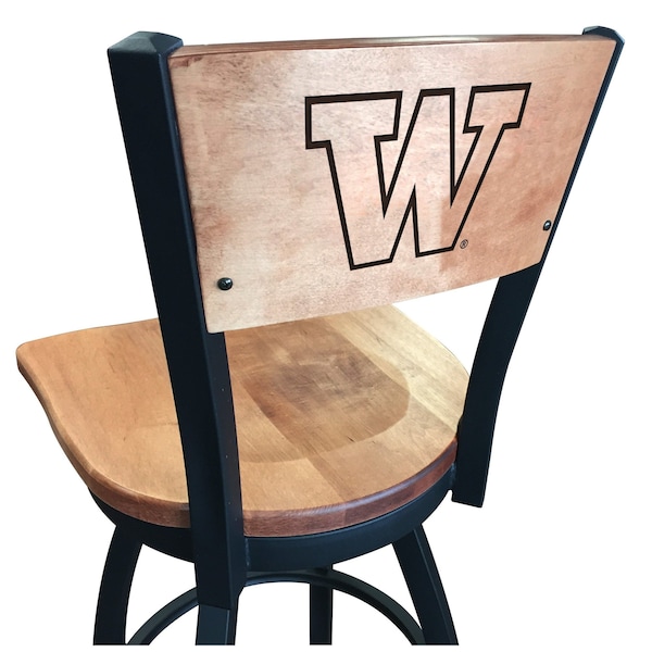 25" Blk Wrinkle Washington Swivel Bar Stool, Laser Engraved Back