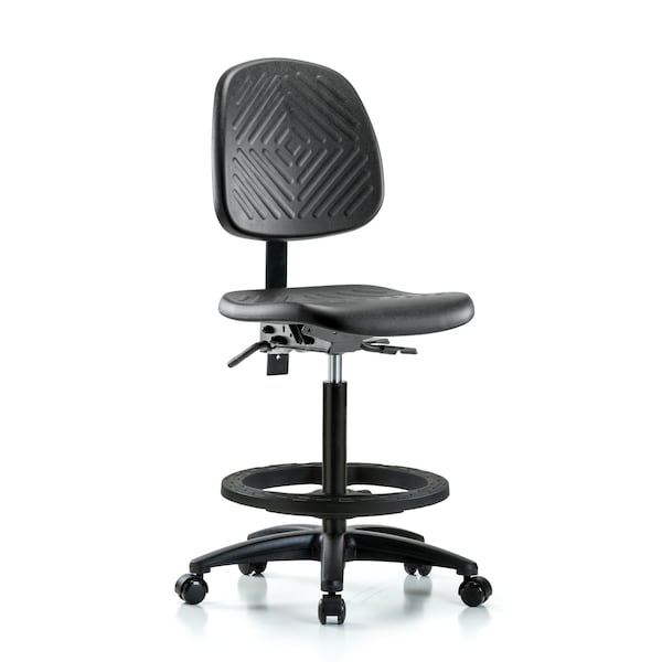 Bench Chair, Hi, Poly, Med, Bk, Tilt BF Cast, No Arms, 24-1/2" to 33-1/2" Height, Blue, Black